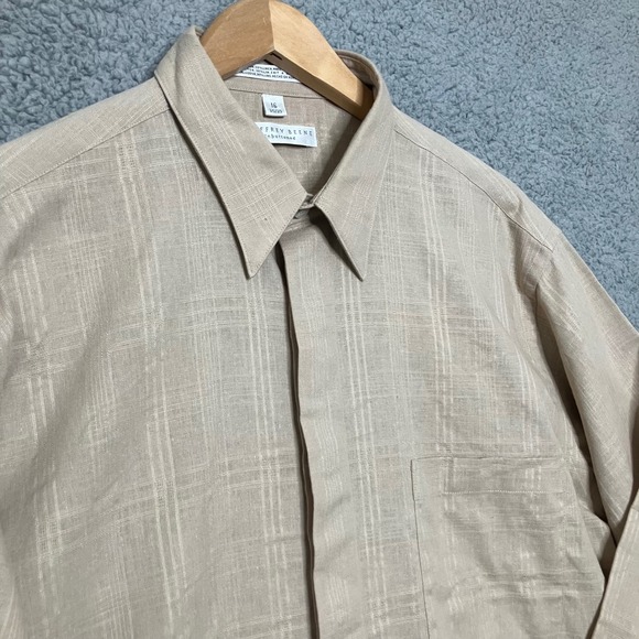 NWT Vtg Geoffrey Beene Unbuttoned Button Down Shirt Men 16 34/35 Linen Tan Plaid - Picture 6 of 11